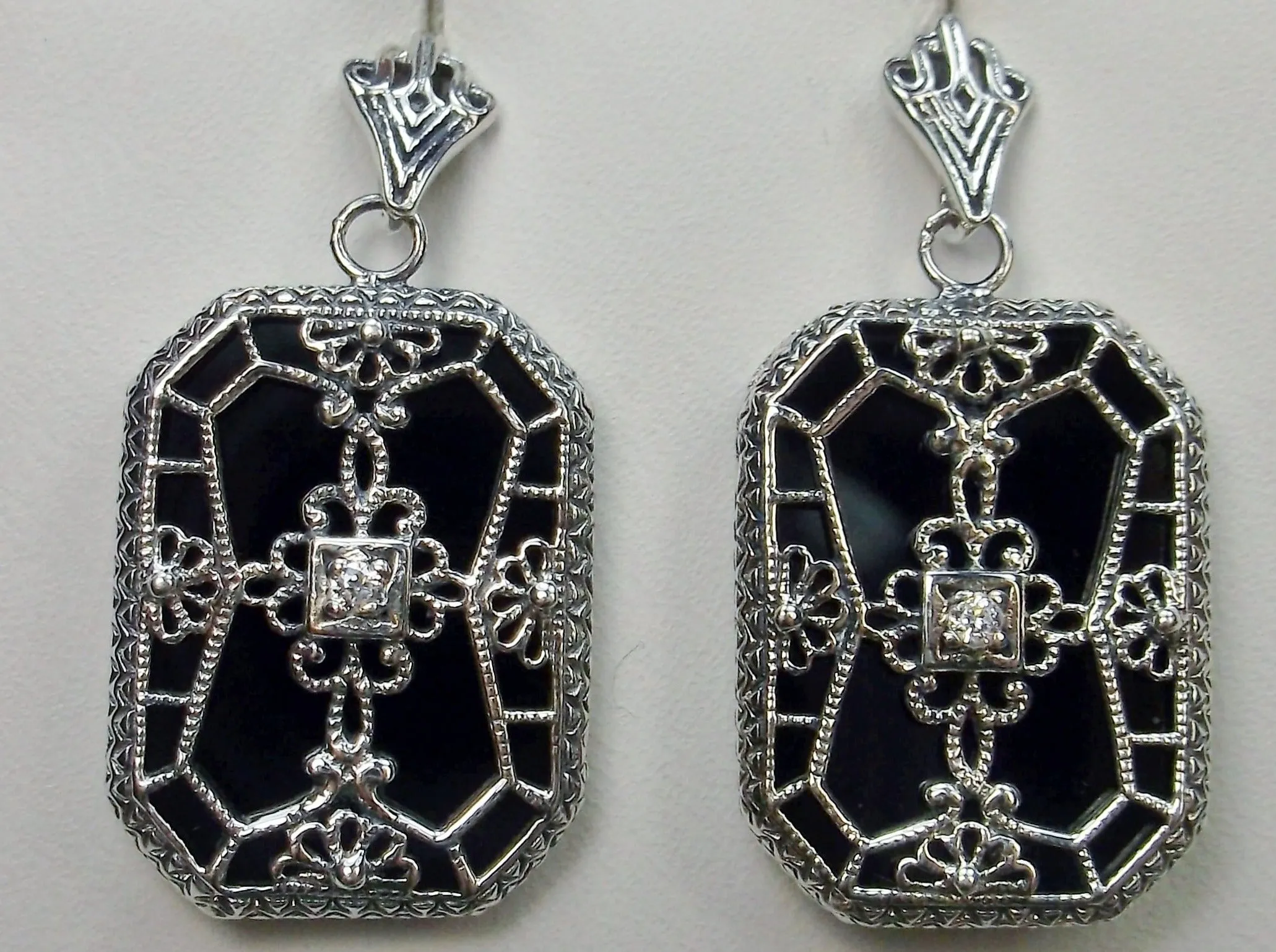 E203, Stained-Glass Earrings, Art Deco Earrings with Inset Gem, 1930's Revival Jewelry #E203