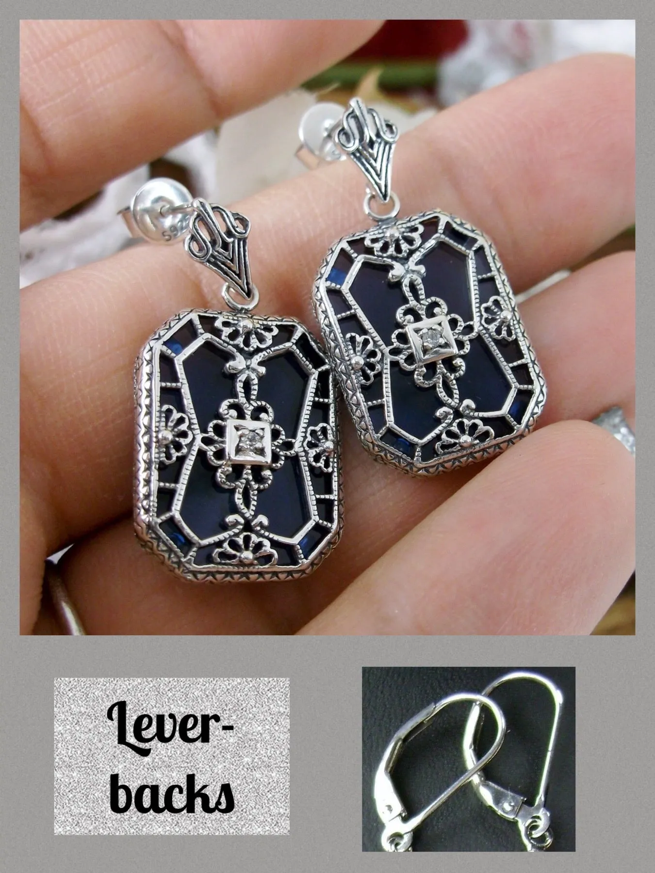 E203, Stained-Glass Earrings, Art Deco Earrings with Inset Gem, 1930's Revival Jewelry #E203