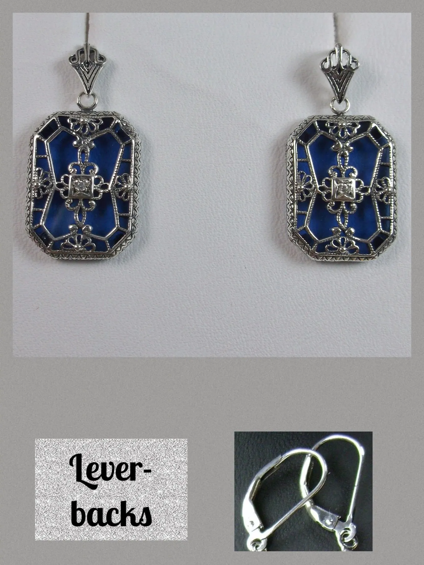 E203, Stained-Glass Earrings, Art Deco Earrings with Inset Gem, 1930's Revival Jewelry #E203