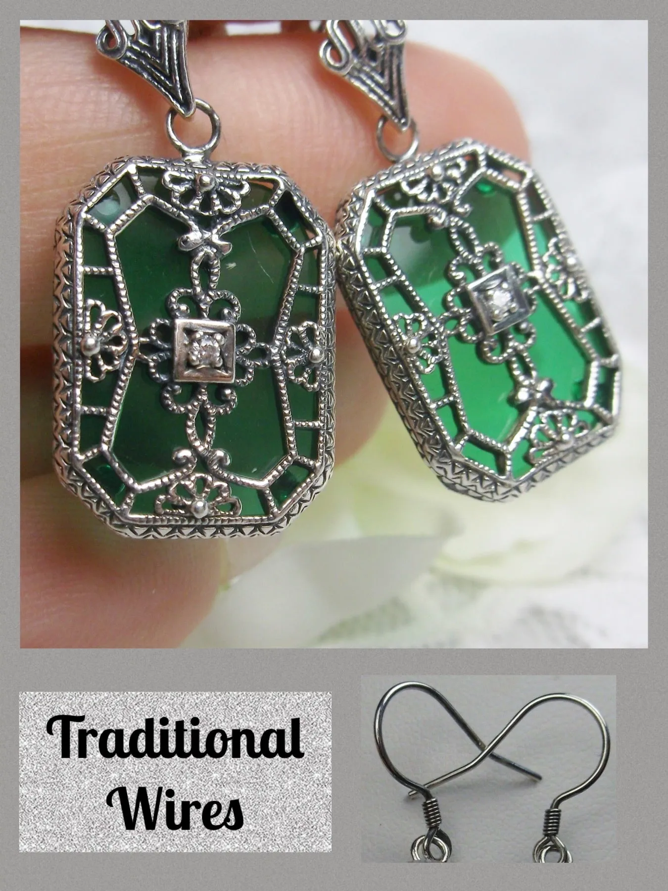 E203, Stained-Glass Earrings, Art Deco Earrings with Inset Gem, 1930's Revival Jewelry #E203