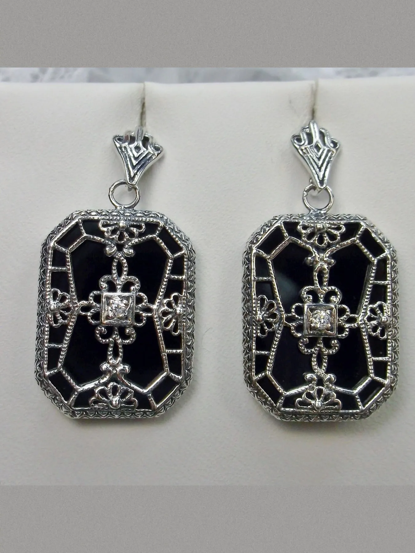 E203, Stained-Glass Earrings, Art Deco Earrings with Inset Gem, 1930's Revival Jewelry #E203