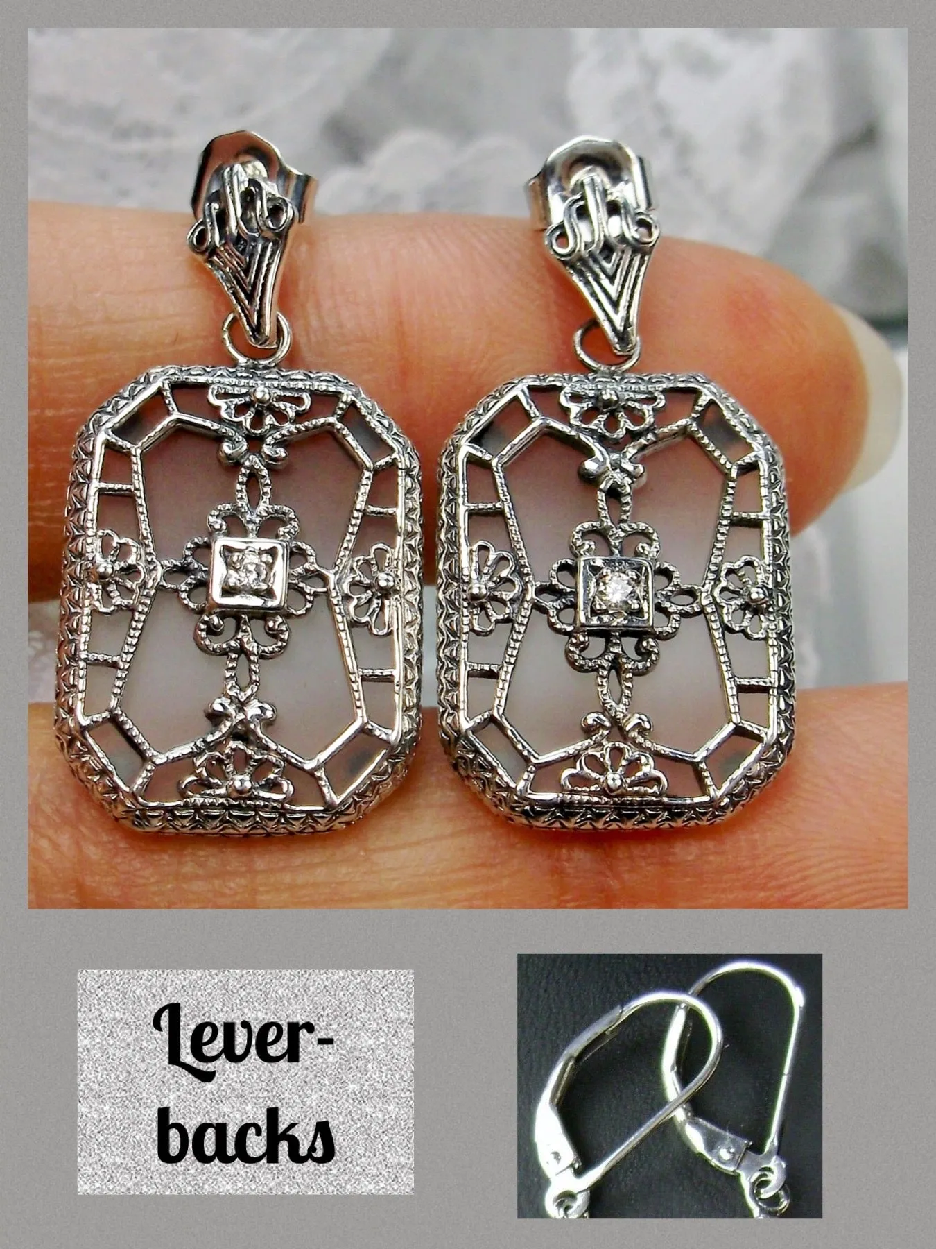 E203, Stained-Glass Earrings, Art Deco Earrings with Inset Gem, 1930's Revival Jewelry #E203