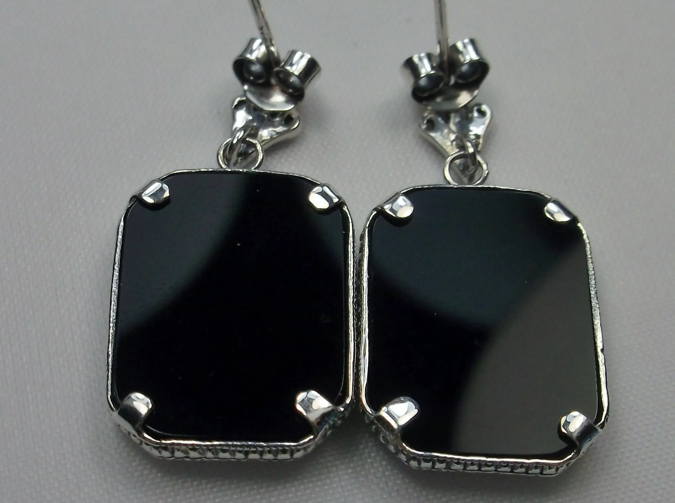 E203, Stained-Glass Earrings, Art Deco Earrings with Inset Gem, 1930's Revival Jewelry #E203