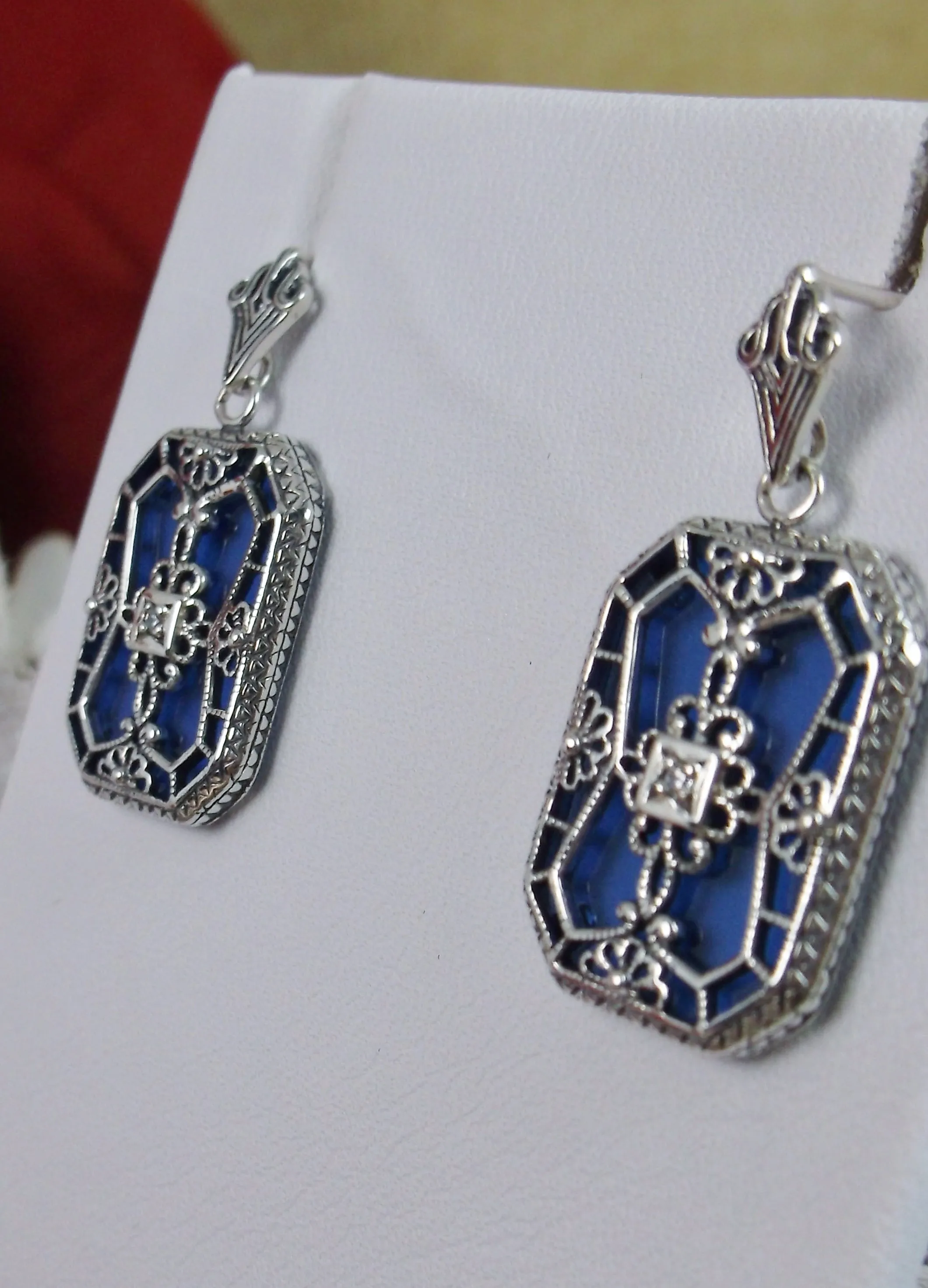 E203, Stained-Glass Earrings, Art Deco Earrings with Inset Gem, 1930's Revival Jewelry #E203