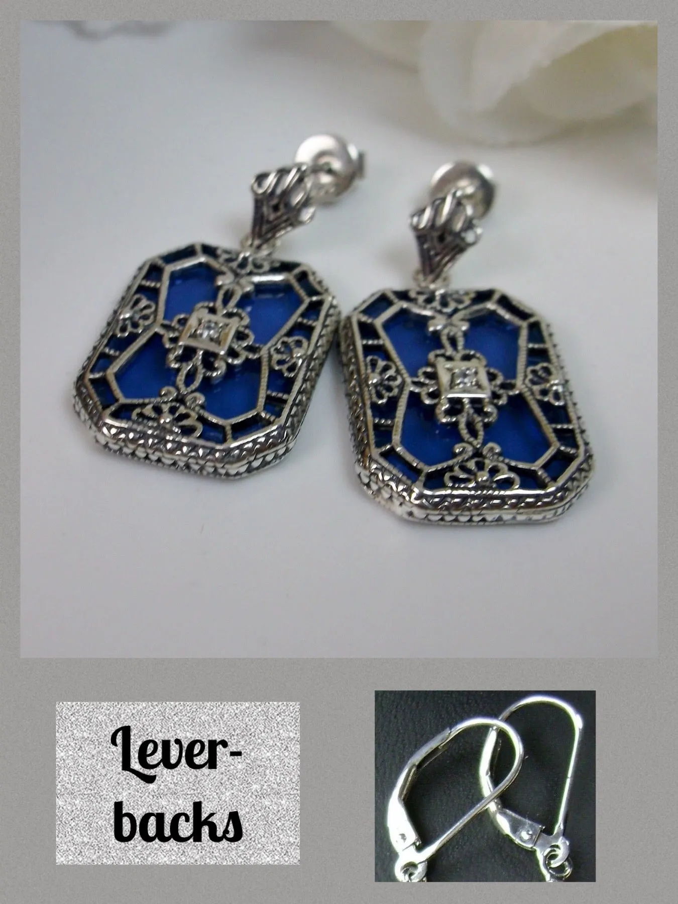 E203, Stained-Glass Earrings, Art Deco Earrings with Inset Gem, 1930's Revival Jewelry #E203