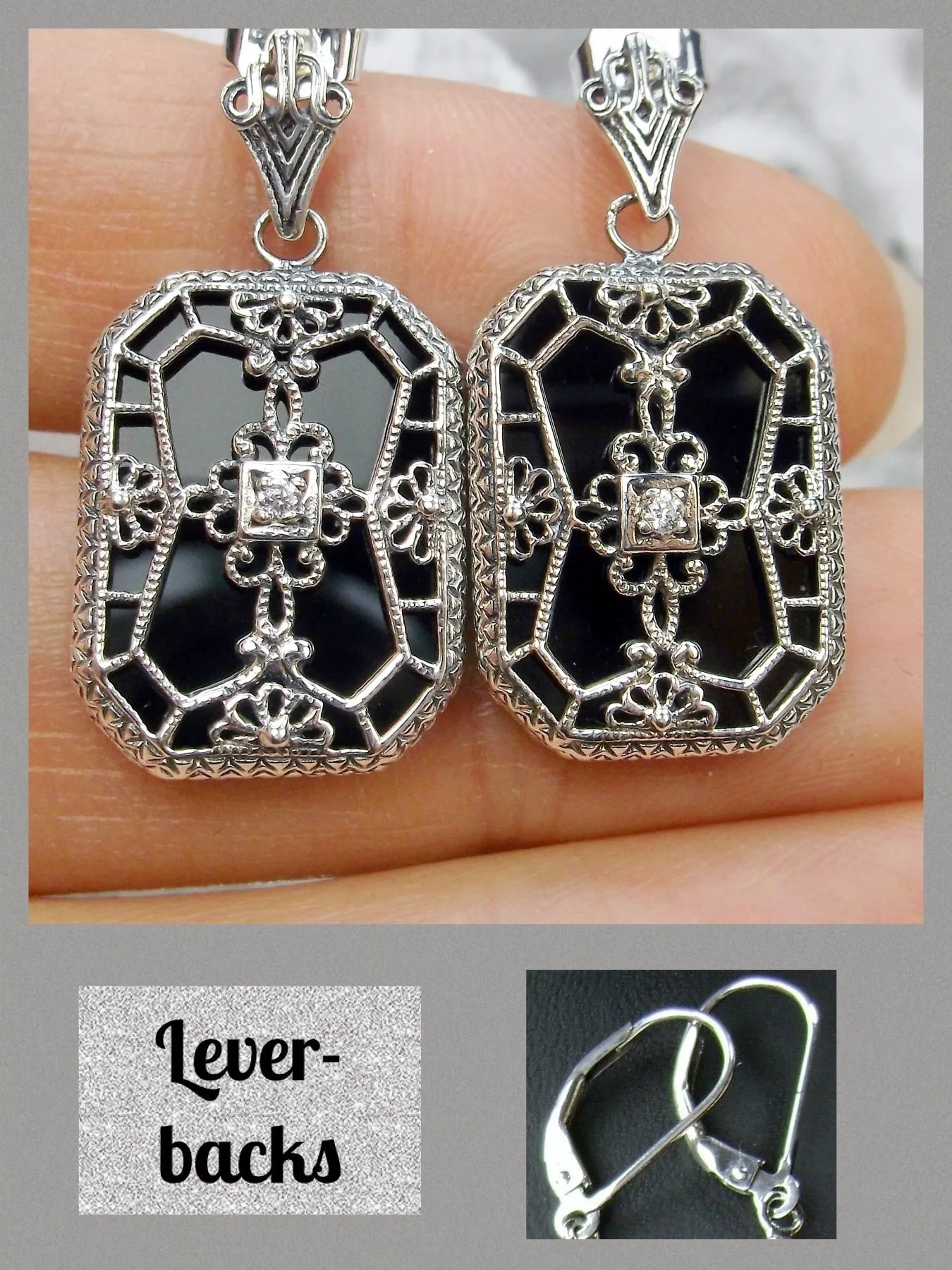 E203, Stained-Glass Earrings, Art Deco Earrings with Inset Gem, 1930's Revival Jewelry #E203