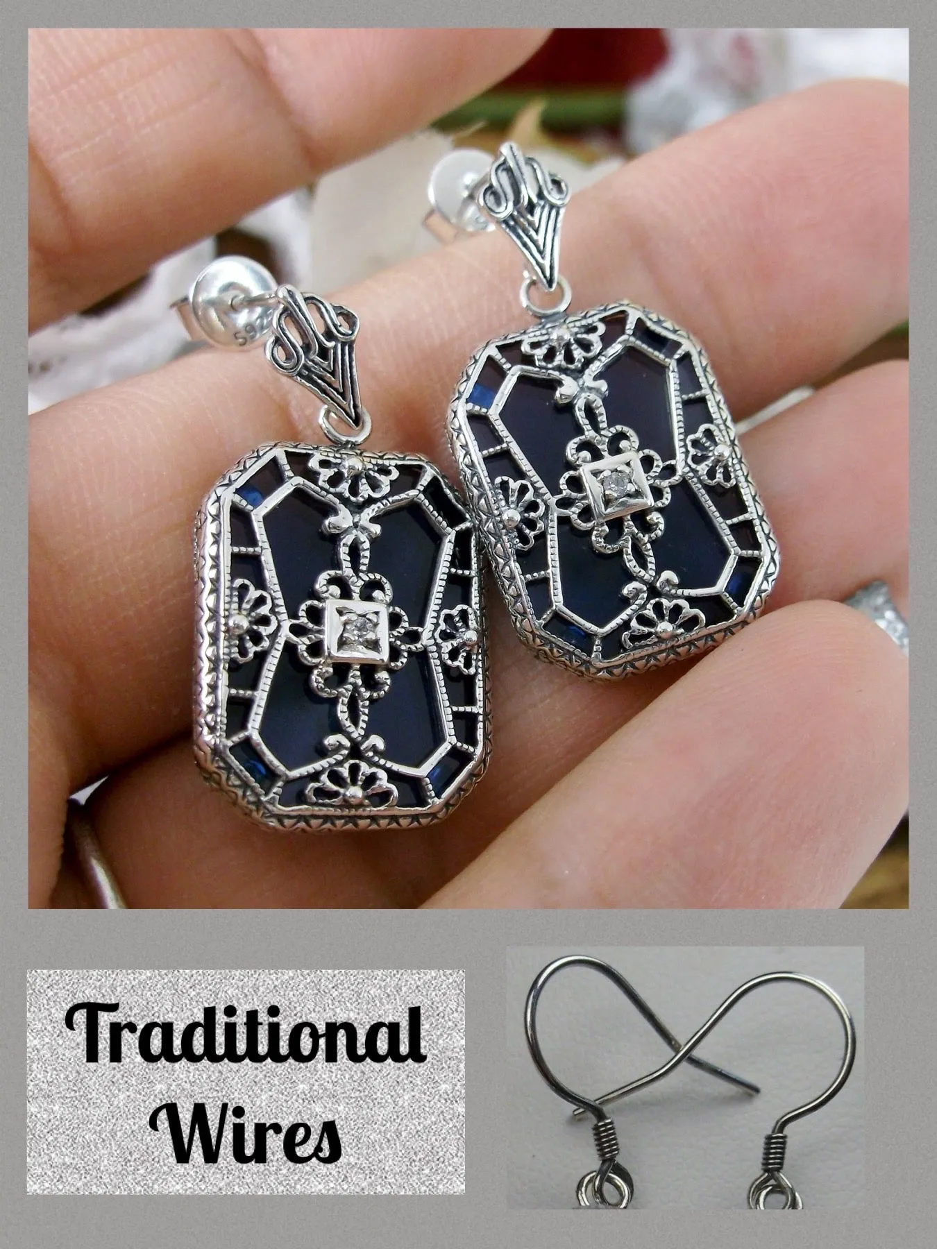 E203, Stained-Glass Earrings, Art Deco Earrings with Inset Gem, 1930's Revival Jewelry #E203