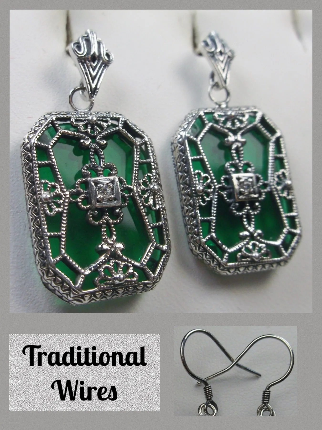E203, Stained-Glass Earrings, Art Deco Earrings with Inset Gem, 1930's Revival Jewelry #E203
