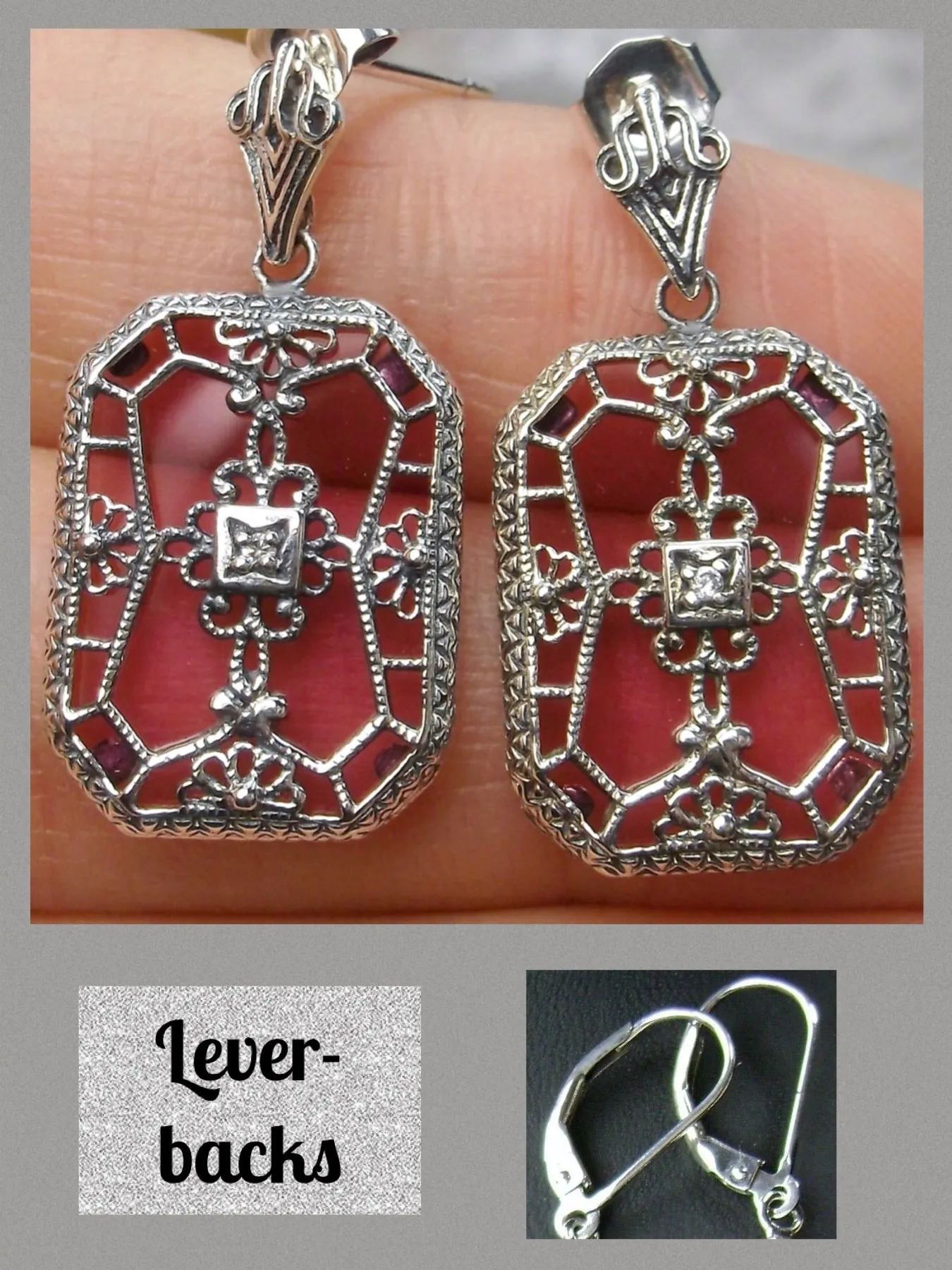 E203, Stained-Glass Earrings, Art Deco Earrings with Inset Gem, 1930's Revival Jewelry #E203