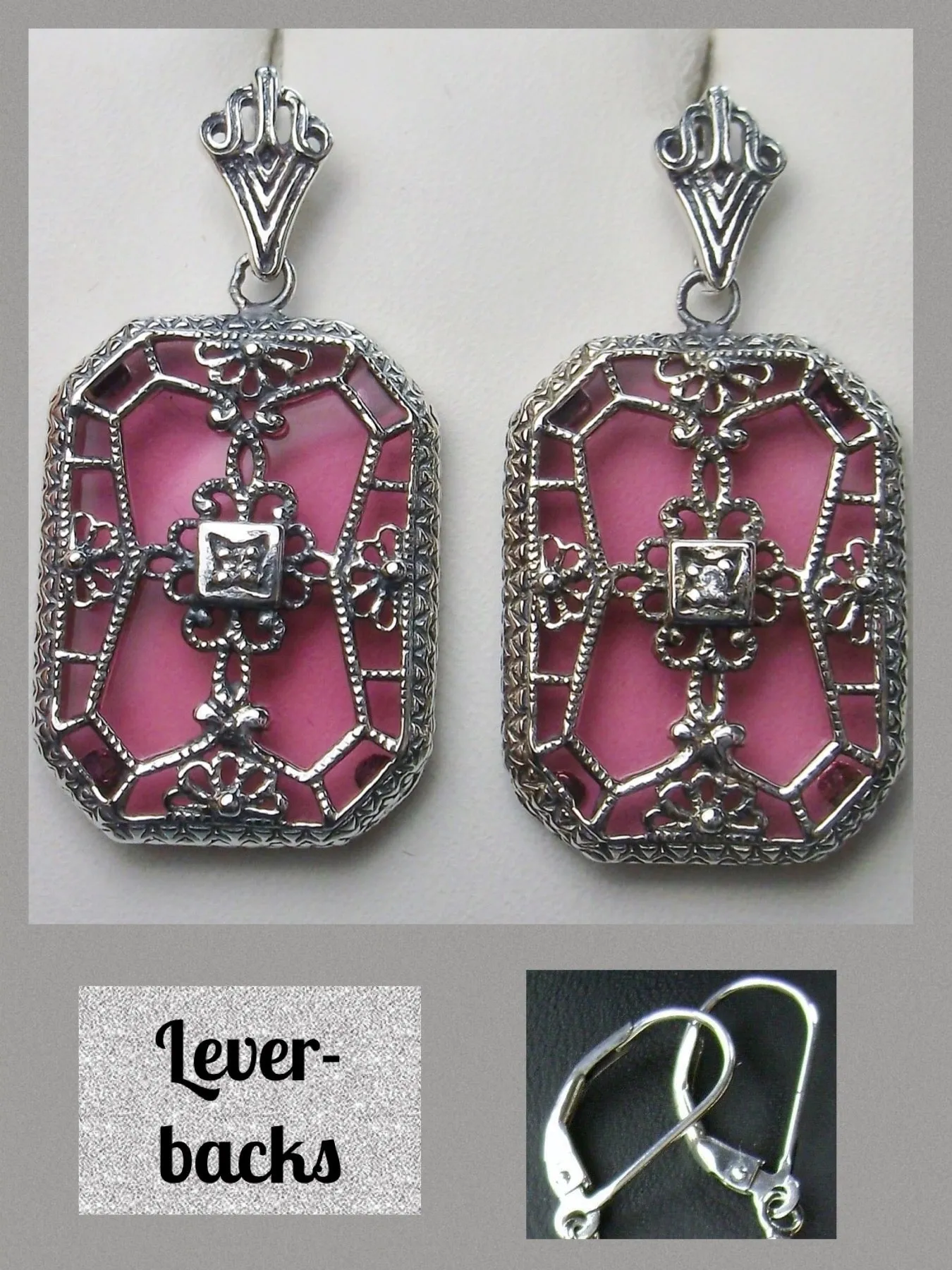 E203, Stained-Glass Earrings, Art Deco Earrings with Inset Gem, 1930's Revival Jewelry #E203