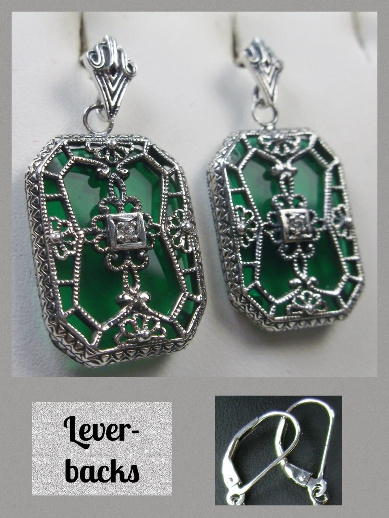E203, Stained-Glass Earrings, Art Deco Earrings with Inset Gem, 1930's Revival Jewelry #E203