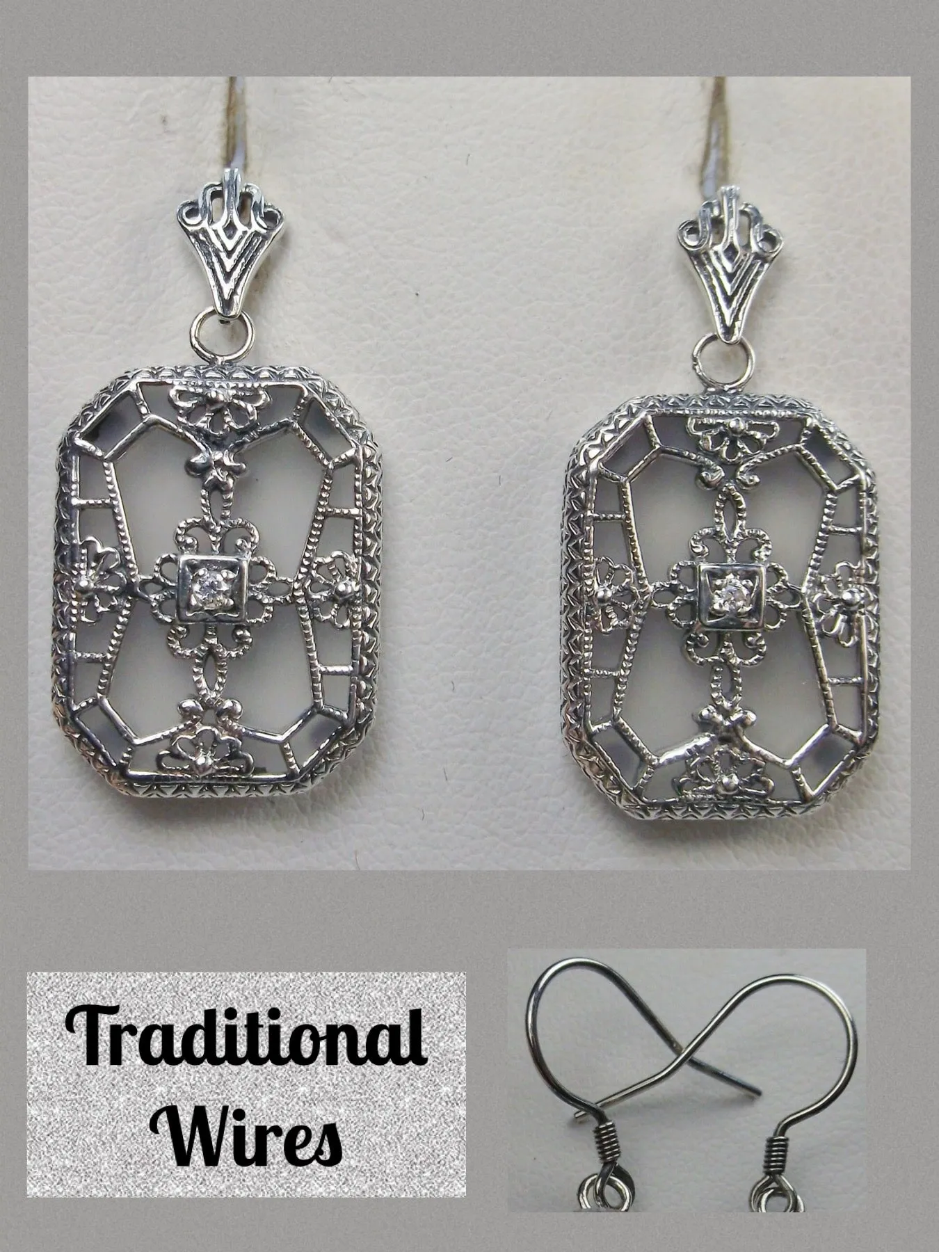 E203, Stained-Glass Earrings, Art Deco Earrings with Inset Gem, 1930's Revival Jewelry #E203