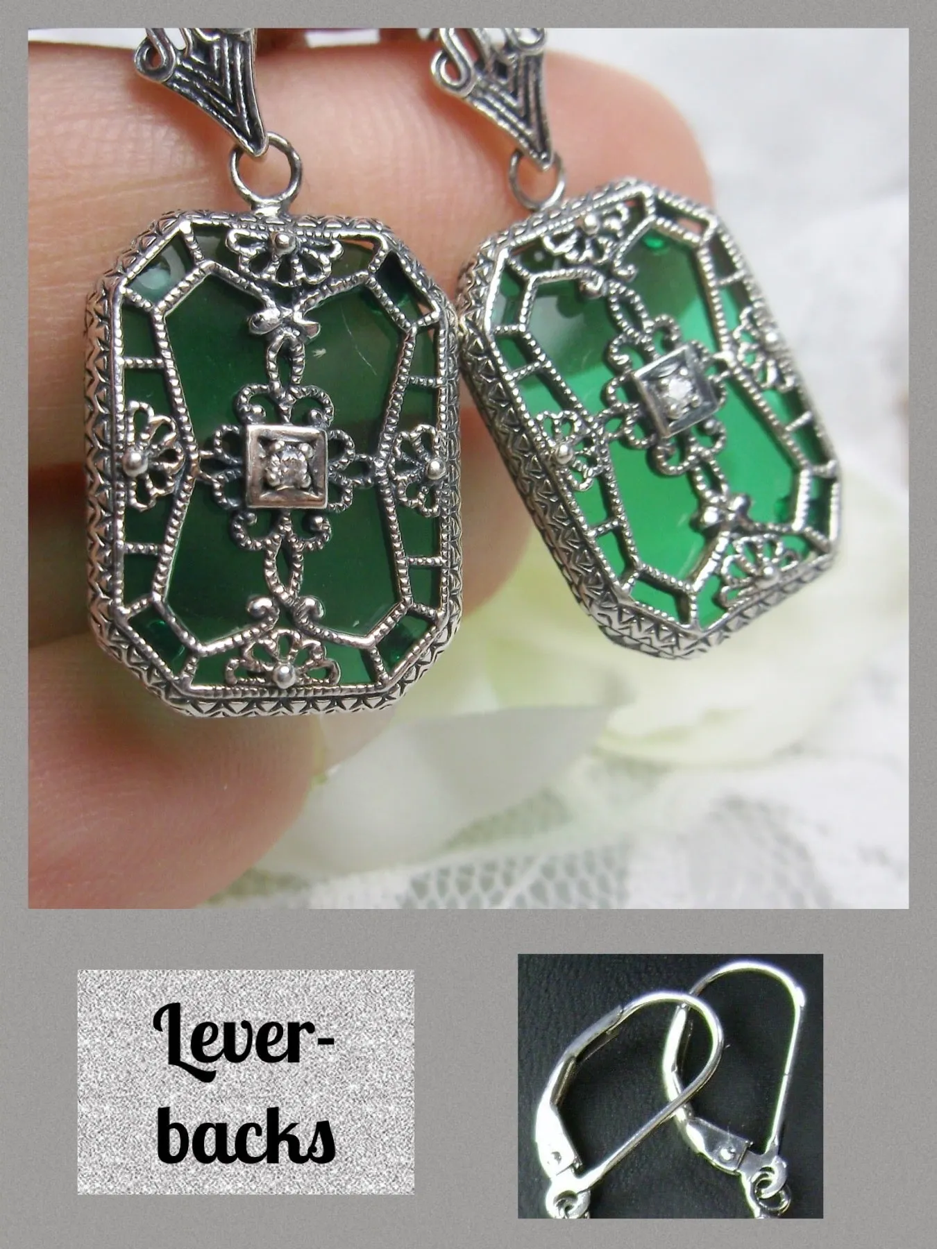 E203, Stained-Glass Earrings, Art Deco Earrings with Inset Gem, 1930's Revival Jewelry #E203