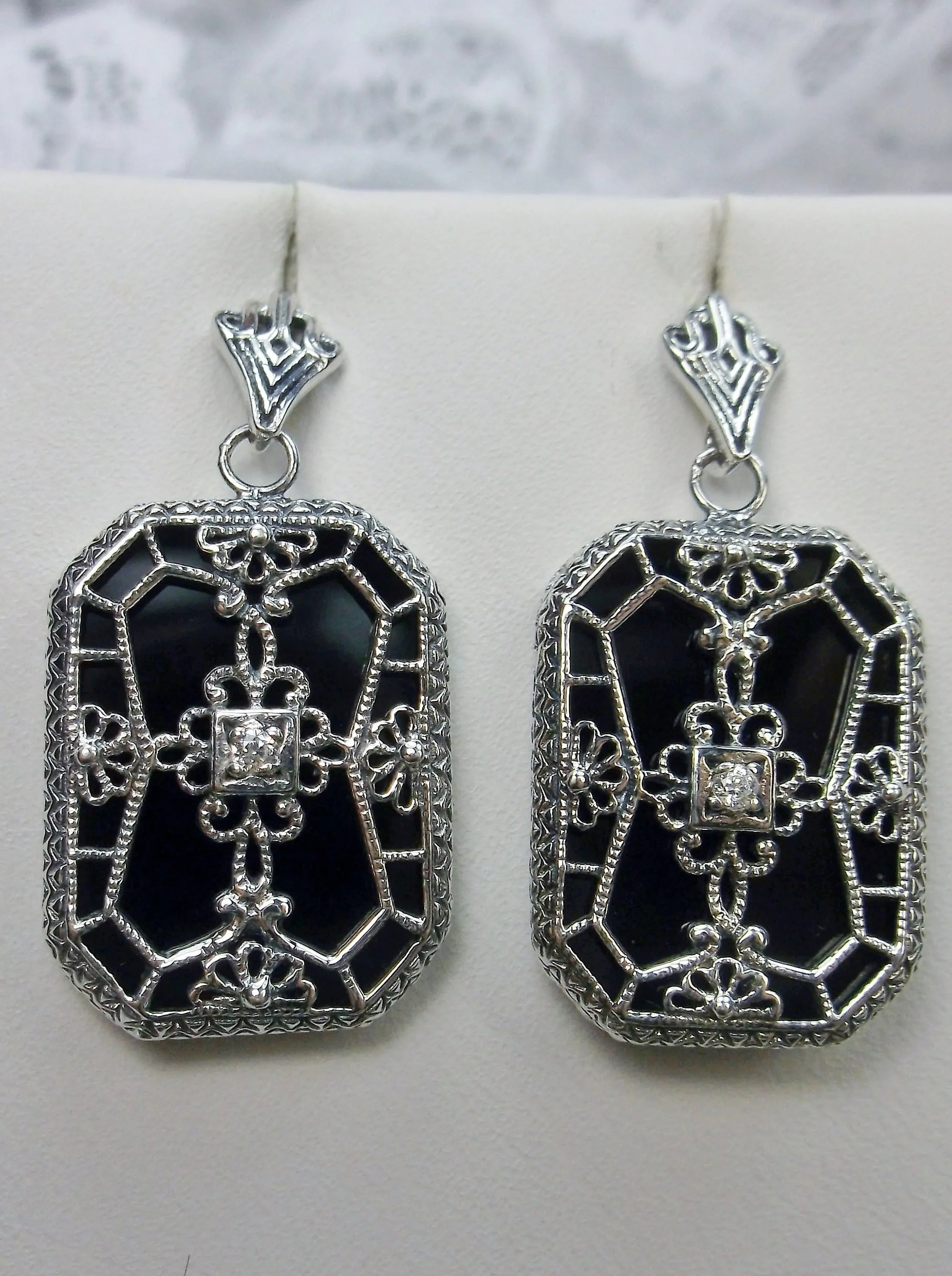 E203, Stained-Glass Earrings, Art Deco Earrings with Inset Gem, 1930's Revival Jewelry #E203