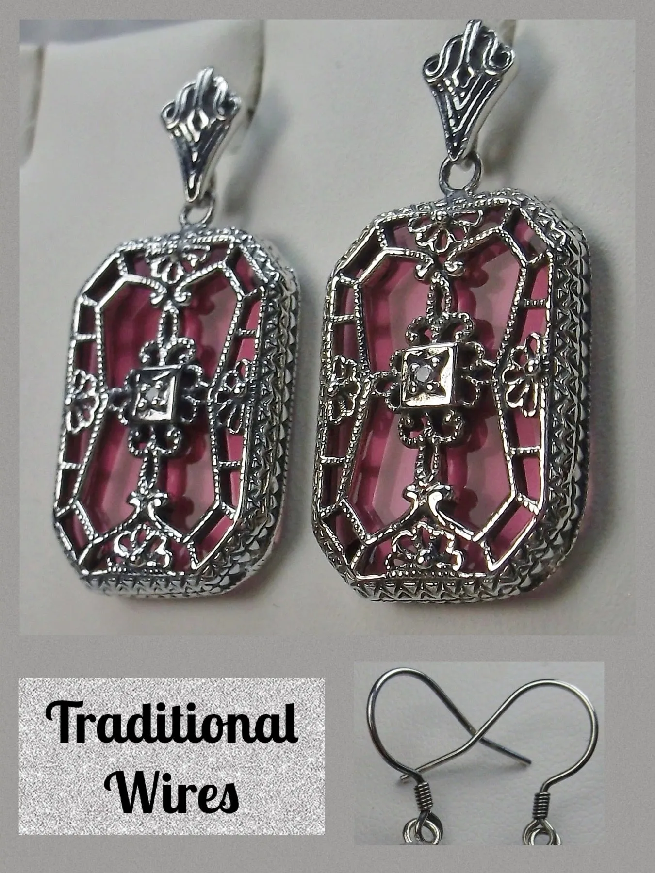 E203, Stained-Glass Earrings, Art Deco Earrings with Inset Gem, 1930's Revival Jewelry #E203