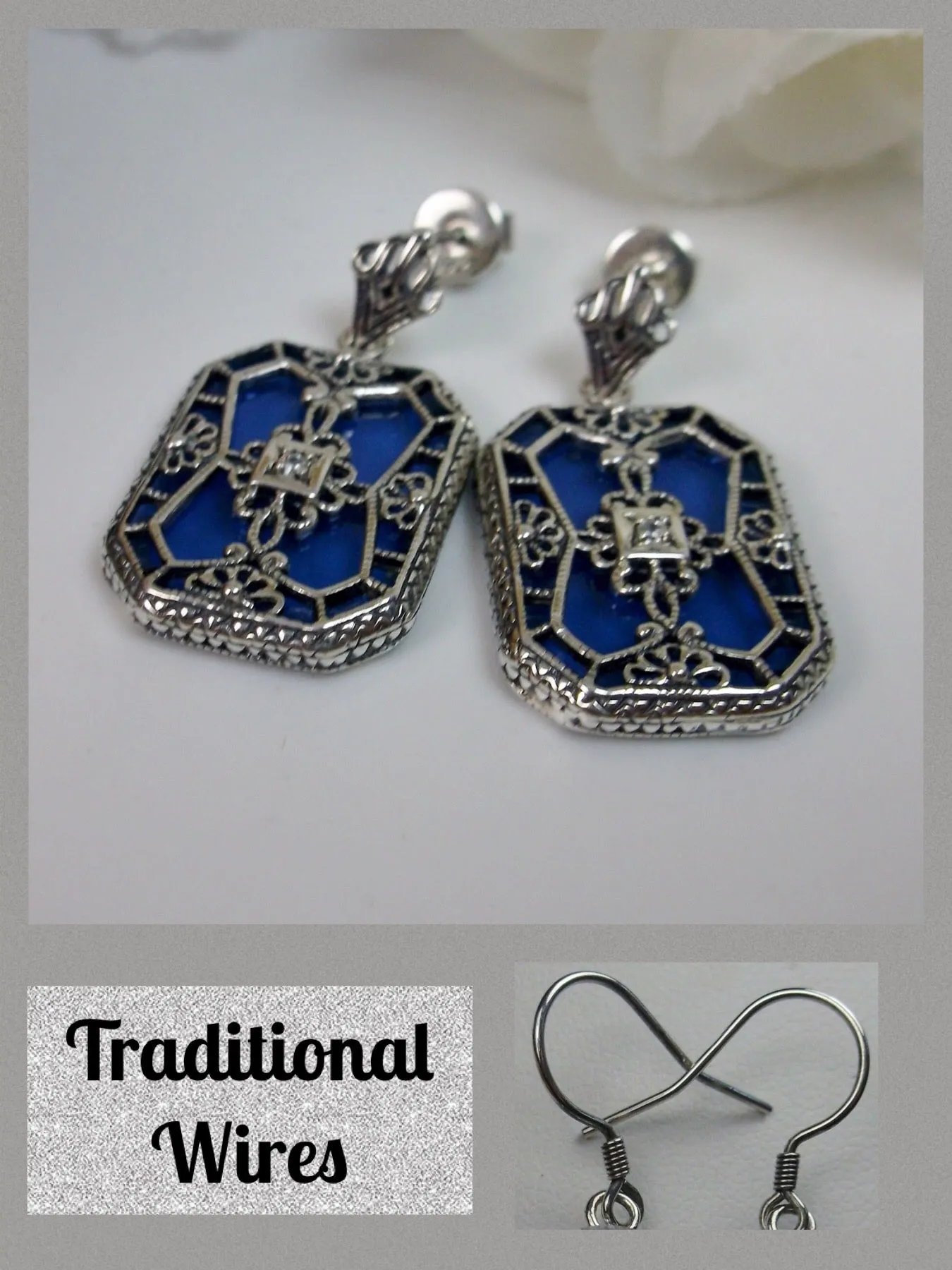 E203, Stained-Glass Earrings, Art Deco Earrings with Inset Gem, 1930's Revival Jewelry #E203