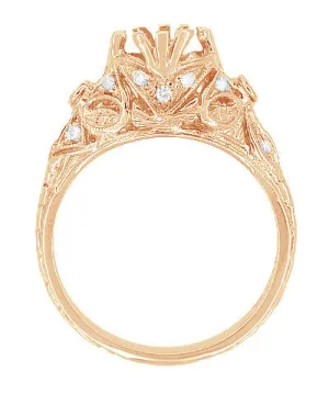 Edwardian Antique Style Filigree 3/4 - 1 Carat Round Diamond Engagement Ring Mounting in 14 Karat Rose ( Pink ) Gold
