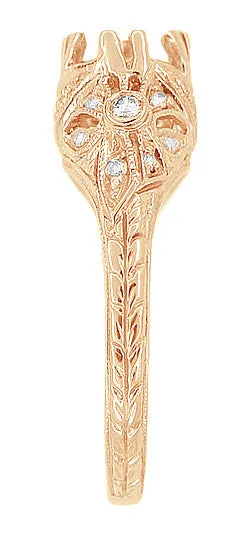 Edwardian Antique Style Filigree 3/4 - 1 Carat Round Diamond Engagement Ring Mounting in 14 Karat Rose ( Pink ) Gold