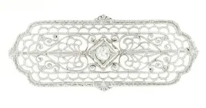 Edwardian Diamond Set Filigree Brooch in 10 Karat White Gold
