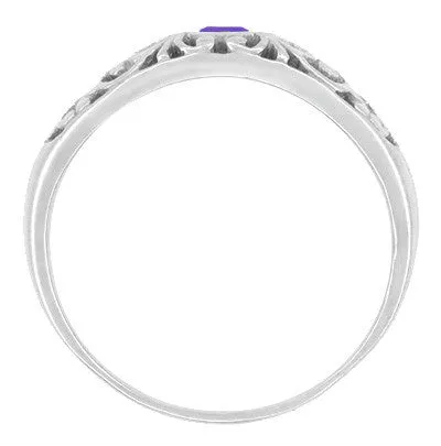 Edwardian Filigree Amethyst Band Ring in Sterling Silver