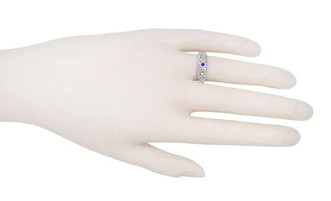 Edwardian Filigree Amethyst Band Ring in Sterling Silver