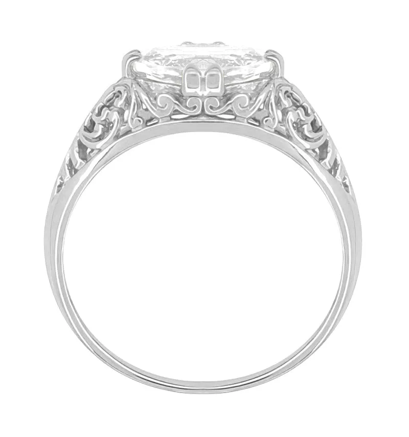 Edwardian Filigree East West Oval Diamond Engagement Ring in 14 Karat White Gold - 1.10 Carat