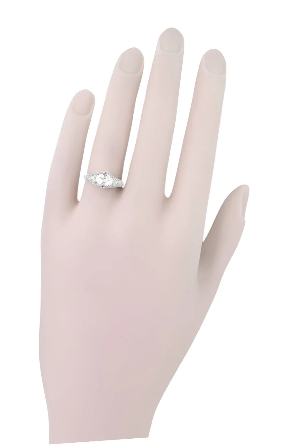 Edwardian Filigree East West Oval Diamond Engagement Ring in 14 Karat White Gold - 1.10 Carat