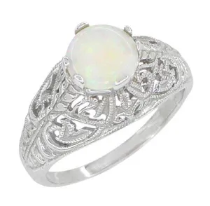 Edwardian Filigree Opal Promise Ring in Sterling Silver