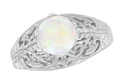 Edwardian Filigree Opal Promise Ring in Sterling Silver