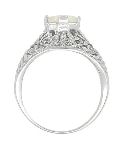 Edwardian Filigree Opal Promise Ring in Sterling Silver