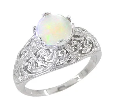 Edwardian Filigree Opal Promise Ring in Sterling Silver