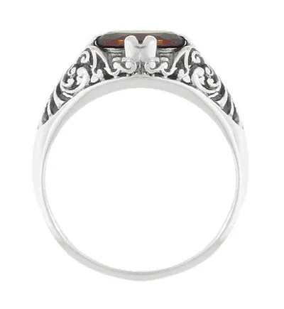 Edwardian Filigree Oval Almandine Garnet Promise Ring in Sterling Silver