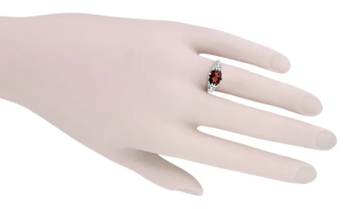Edwardian Filigree Oval Almandine Garnet Promise Ring in Sterling Silver
