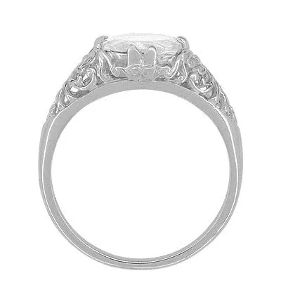 Edwardian Oval White Topaz Antique Style Filigree Engagement Ring in 14 Karat White Gold