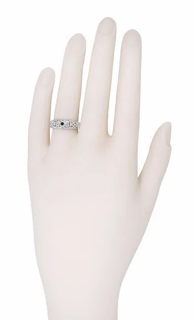 Edwardian Vintage Scroll Filigree Black Diamond Promise Ring in Sterling Silver