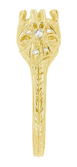 Edwardian Yellow Gold Antique Style 1.00 to 1.30 Carat Filigree Engagement Ring Mounting | 6.3 - 7.3mm