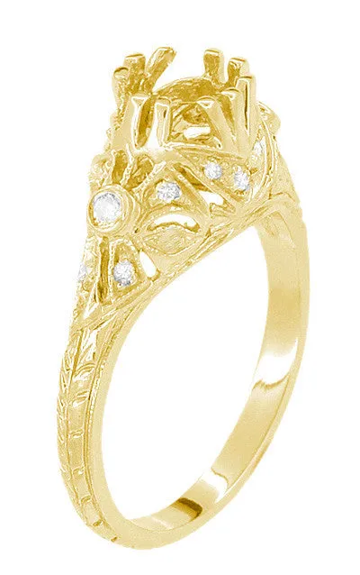 Edwardian Yellow Gold Antique Style 1.00 to 1.30 Carat Filigree Engagement Ring Mounting | 6.3 - 7.3mm