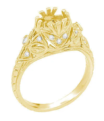 Edwardian Yellow Gold Antique Style 1.00 to 1.30 Carat Filigree Engagement Ring Mounting | 6.3 - 7.3mm