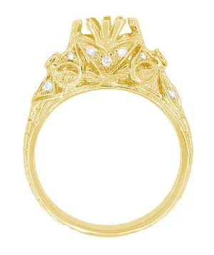 Edwardian Yellow Gold Antique Style 1.00 to 1.30 Carat Filigree Engagement Ring Mounting | 6.3 - 7.3mm