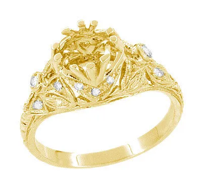 Edwardian Yellow Gold Antique Style 1.00 to 1.30 Carat Filigree Engagement Ring Mounting | 6.3 - 7.3mm