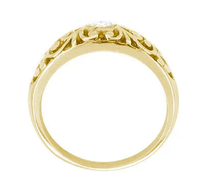 Edwardian Yellow Gold Filigree Diamond Band Ring - 14K or 18K