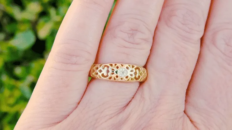 Edwardian Yellow Gold Filigree Diamond Band Ring - 14K or 18K