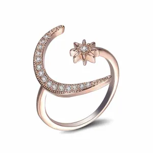 Effie Crescent Sun Rhinestone Rose Gold Statement Ring