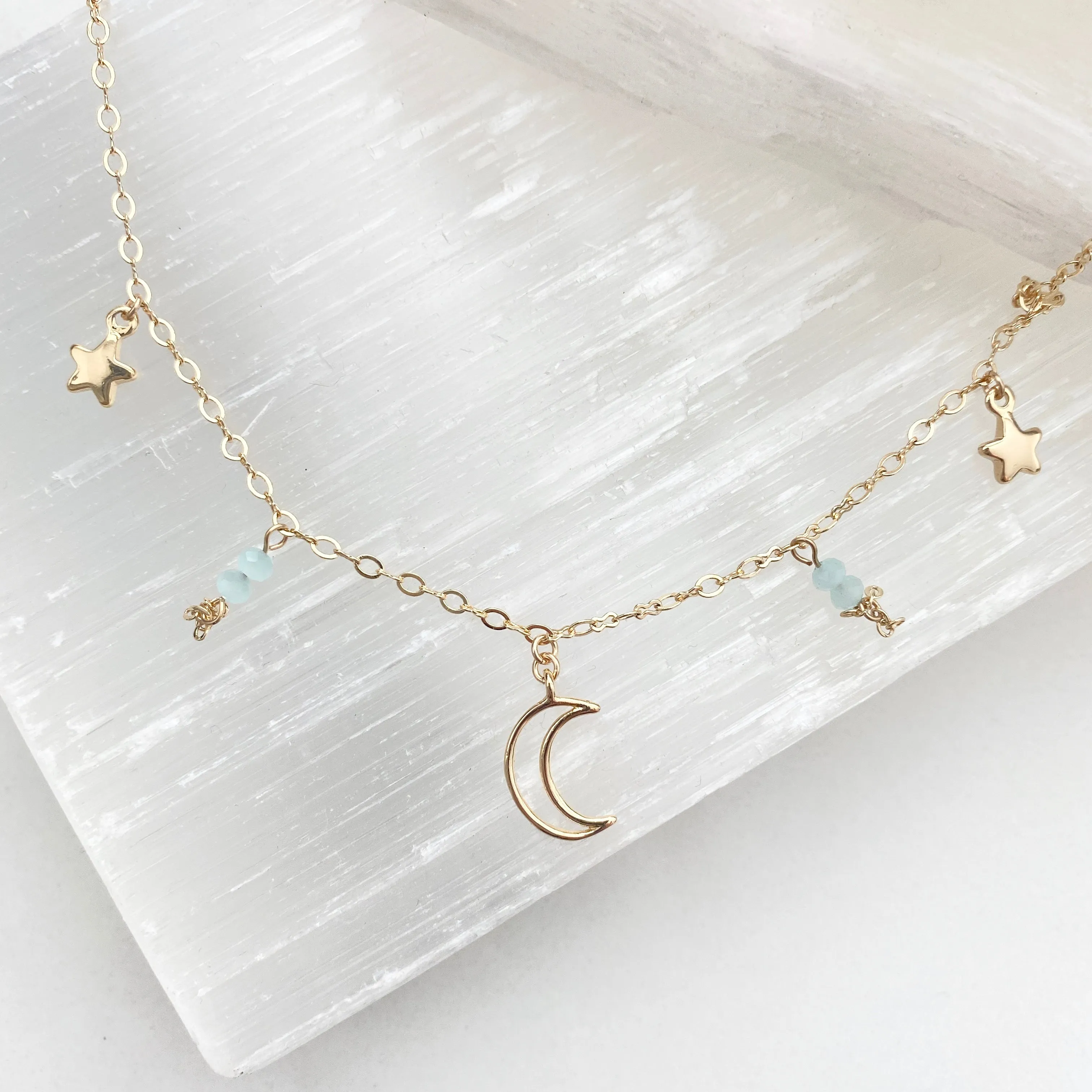 Ellia Dangly Celestial Moon And Star Necklace