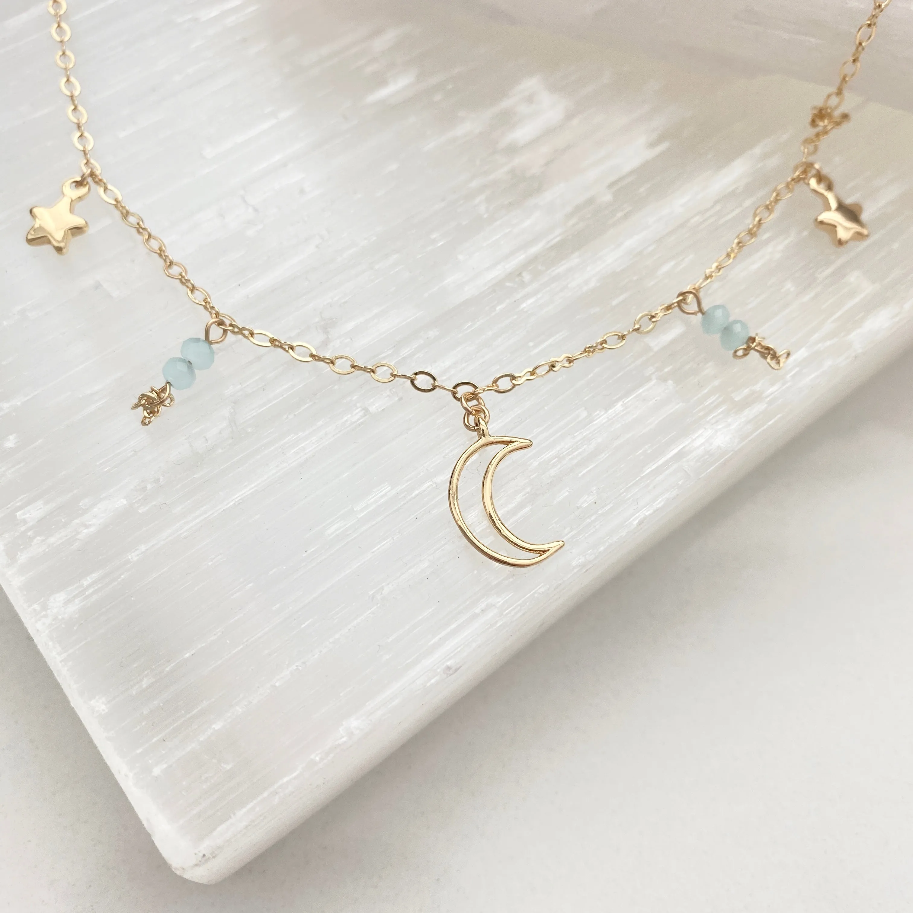 Ellia Dangly Celestial Moon And Star Necklace