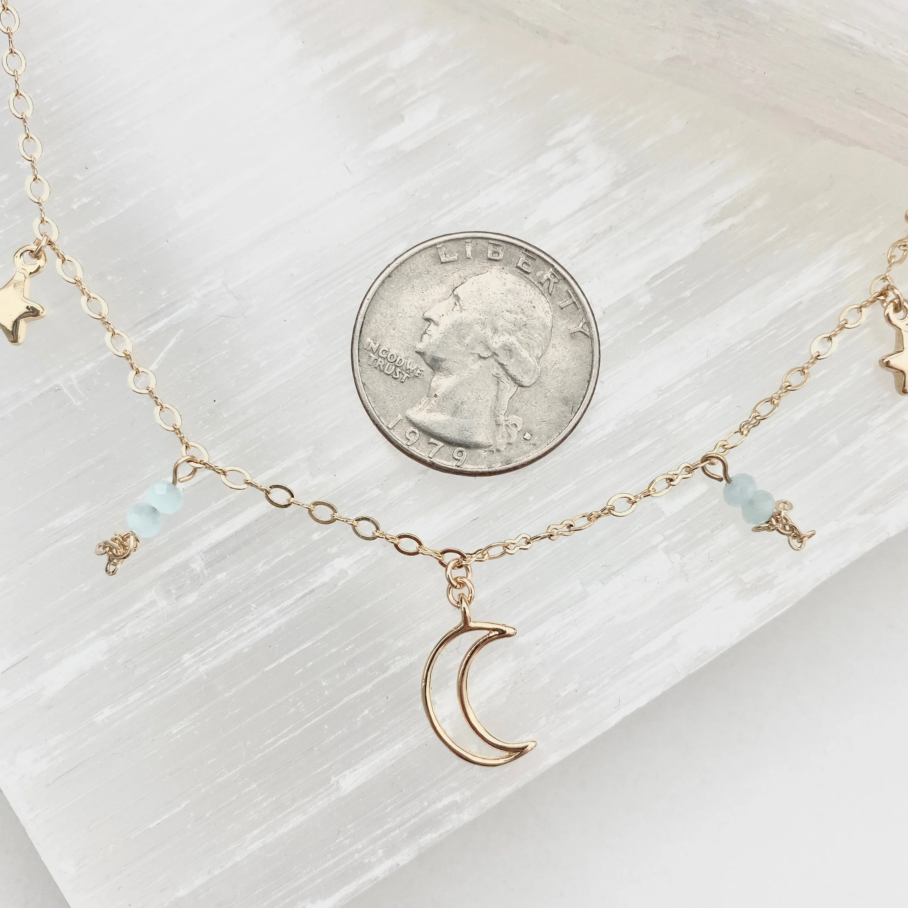 Ellia Dangly Celestial Moon And Star Necklace