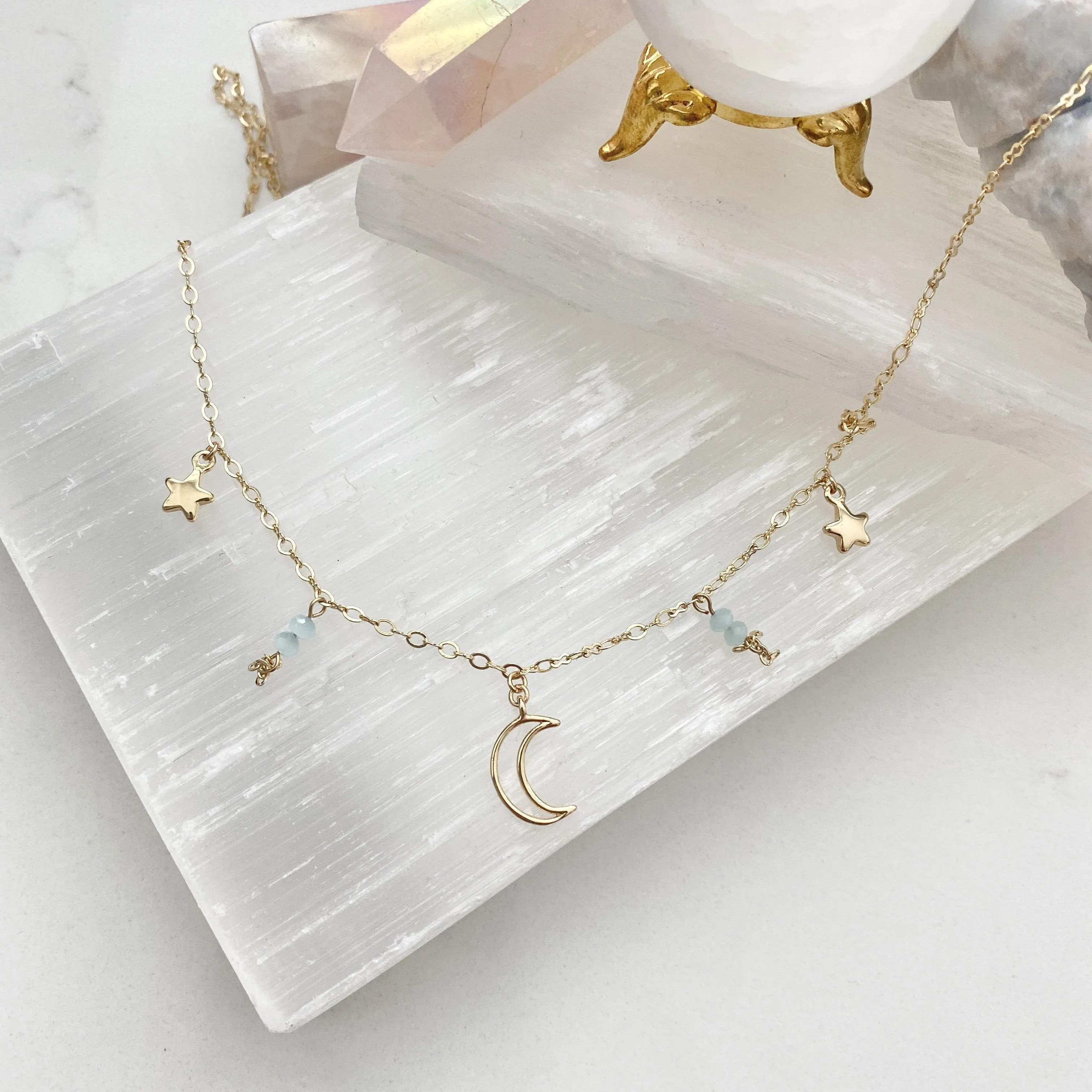 Ellia Dangly Celestial Moon And Star Necklace