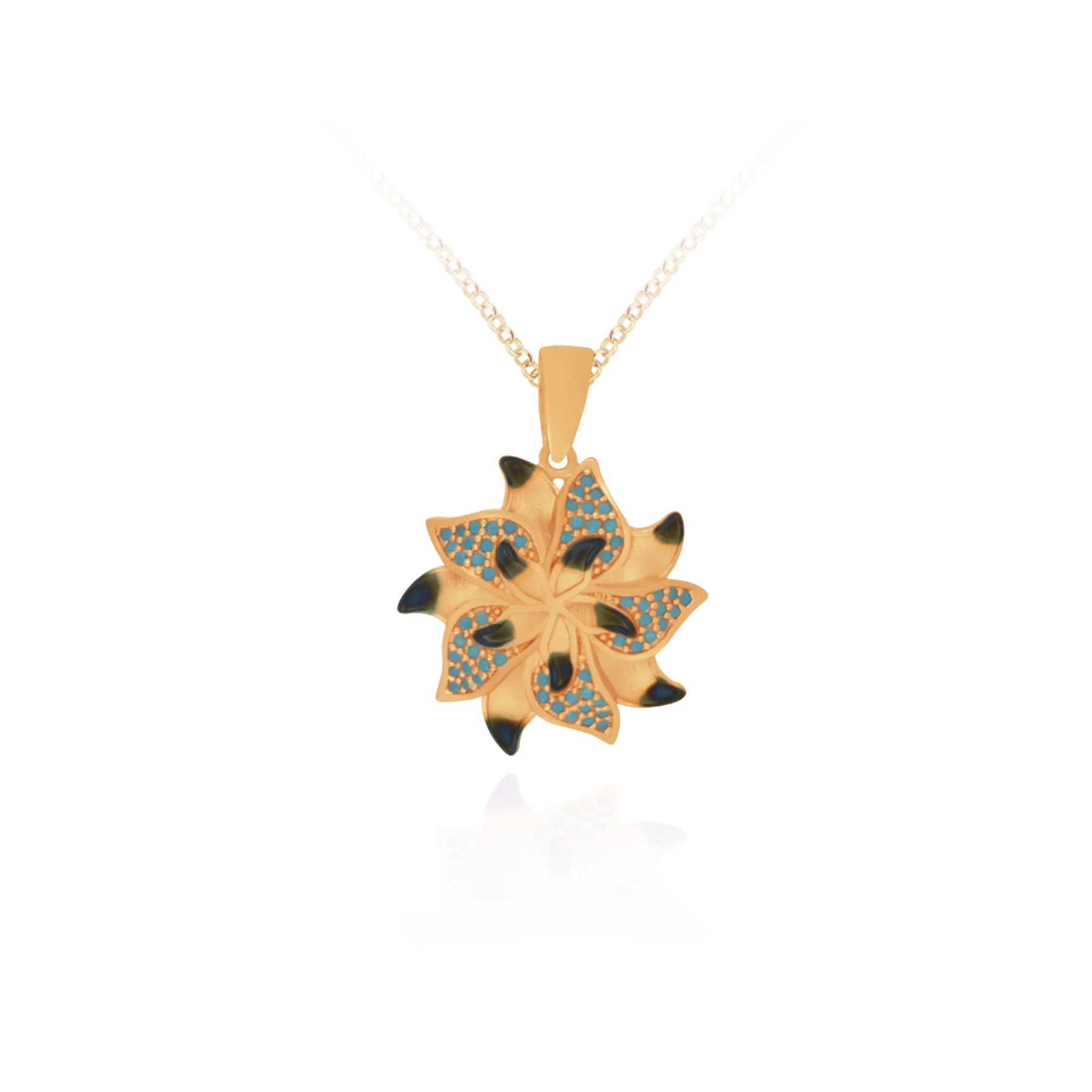 Ember Star Flower with Sparkling Blue Accents Pendant