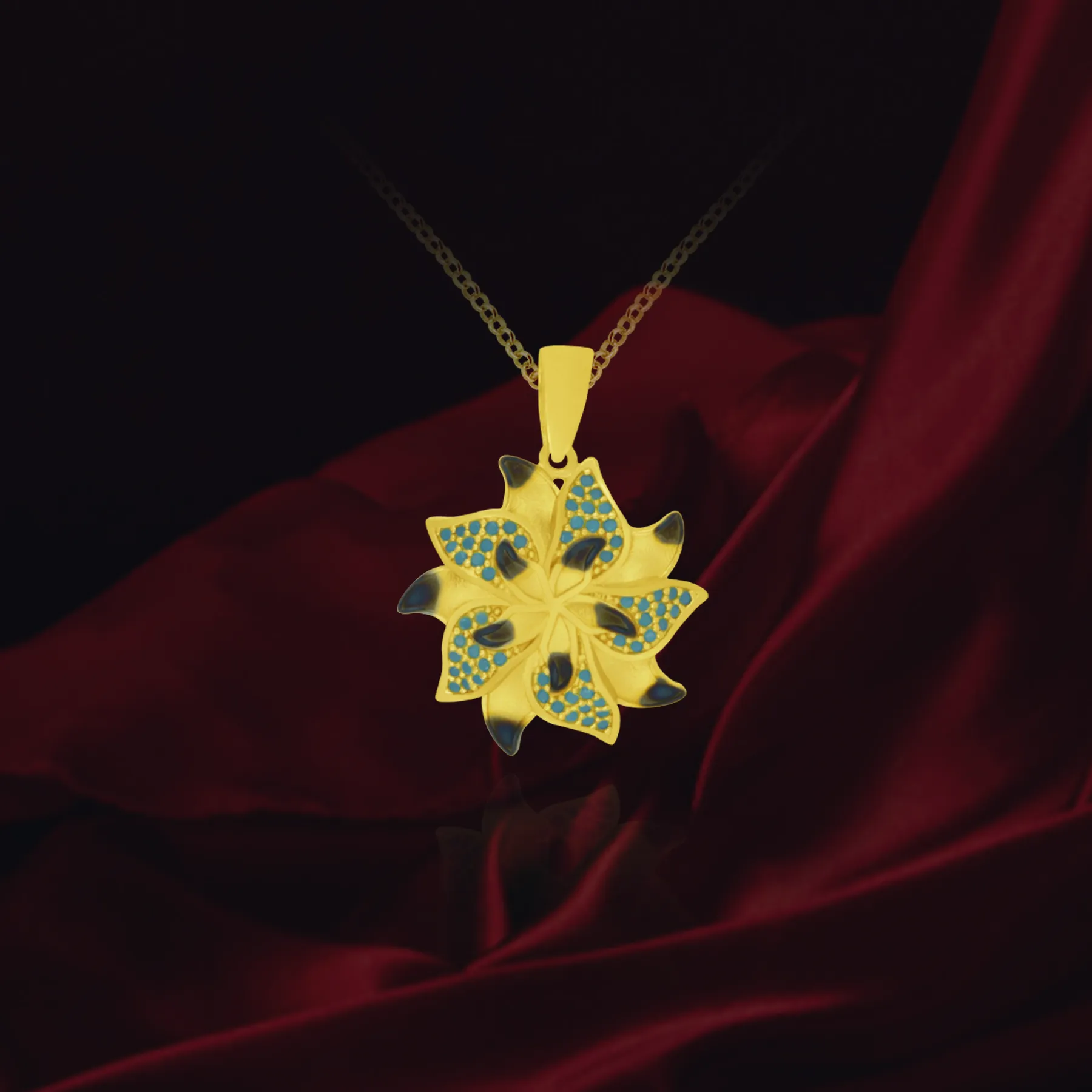 Ember Star Flower with Sparkling Blue Accents Pendant