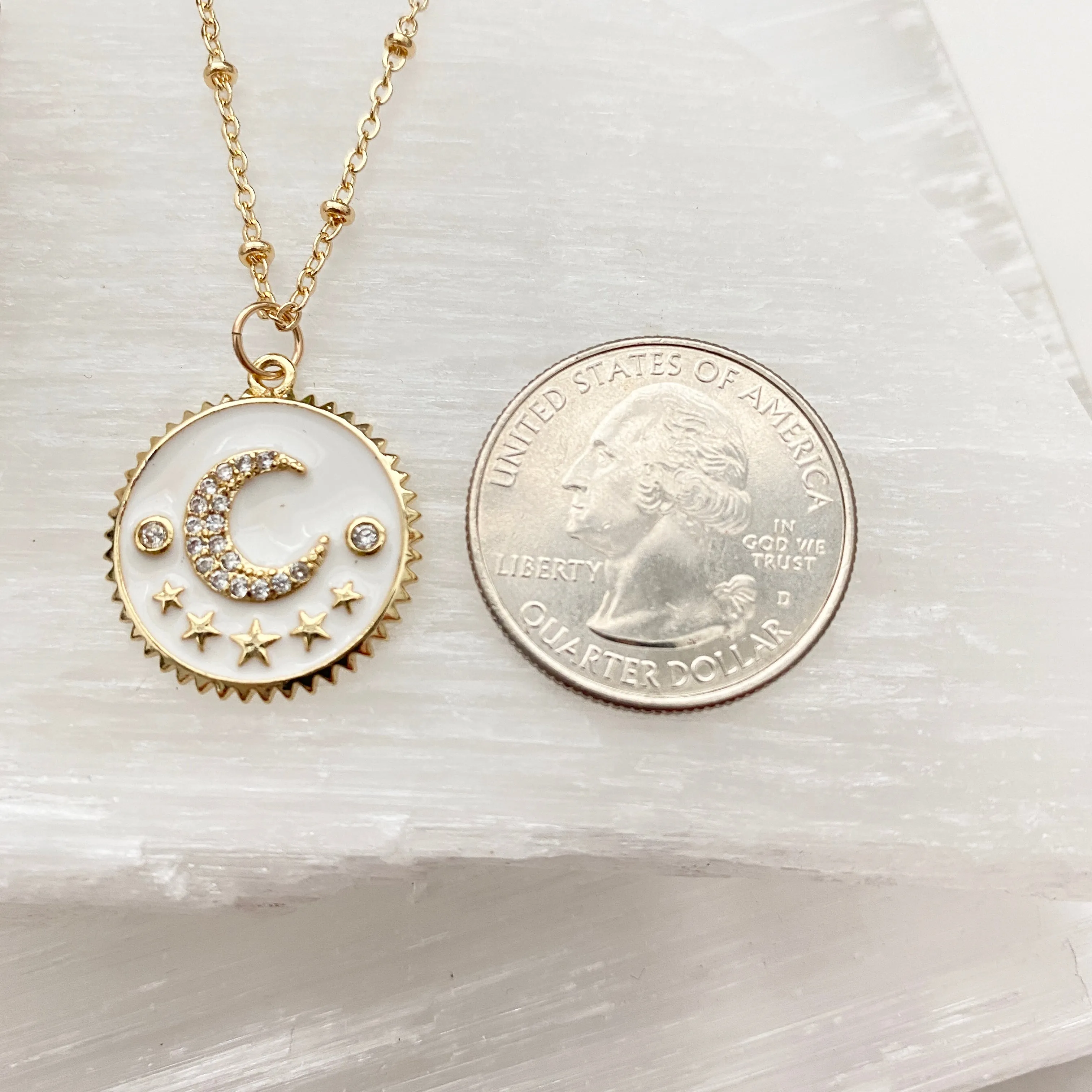 Enamel Moon Constellation Coin Necklace